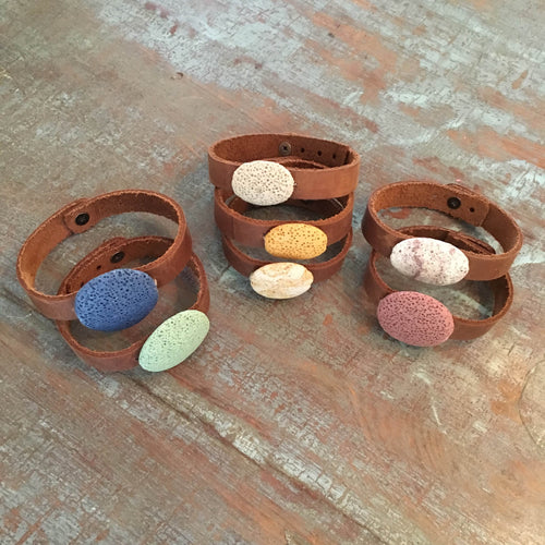 Lava Diffuser Bracelet - Brown Leather
