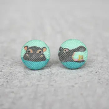 Hippo Fabric Button Earrings