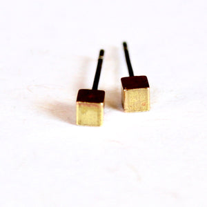 Brass Mini Cube Earrings
