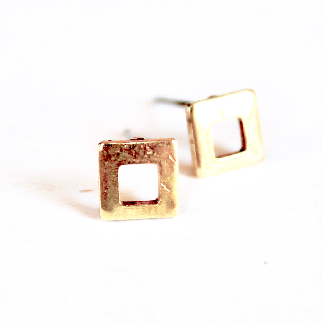 Brass Open Square Earrings