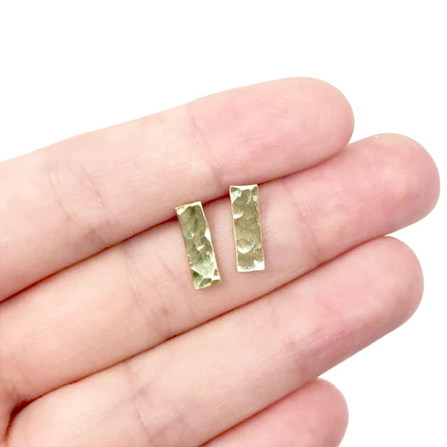Brass Hammered Rectangle Earrings