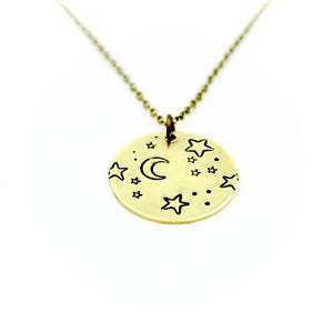 Moon & Stars Necklace - Brass