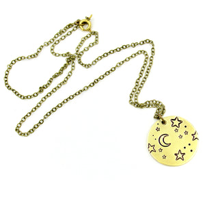 Moon & Stars Necklace - Brass
