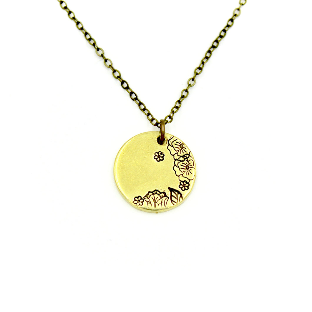 Flower Border Necklace - Brass