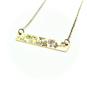 Floral Bar Necklace - Brass