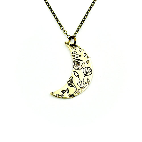 Floral Moon Necklace - Brass
