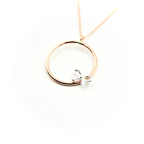 Bow Rose Gold-Filled Circle Necklace