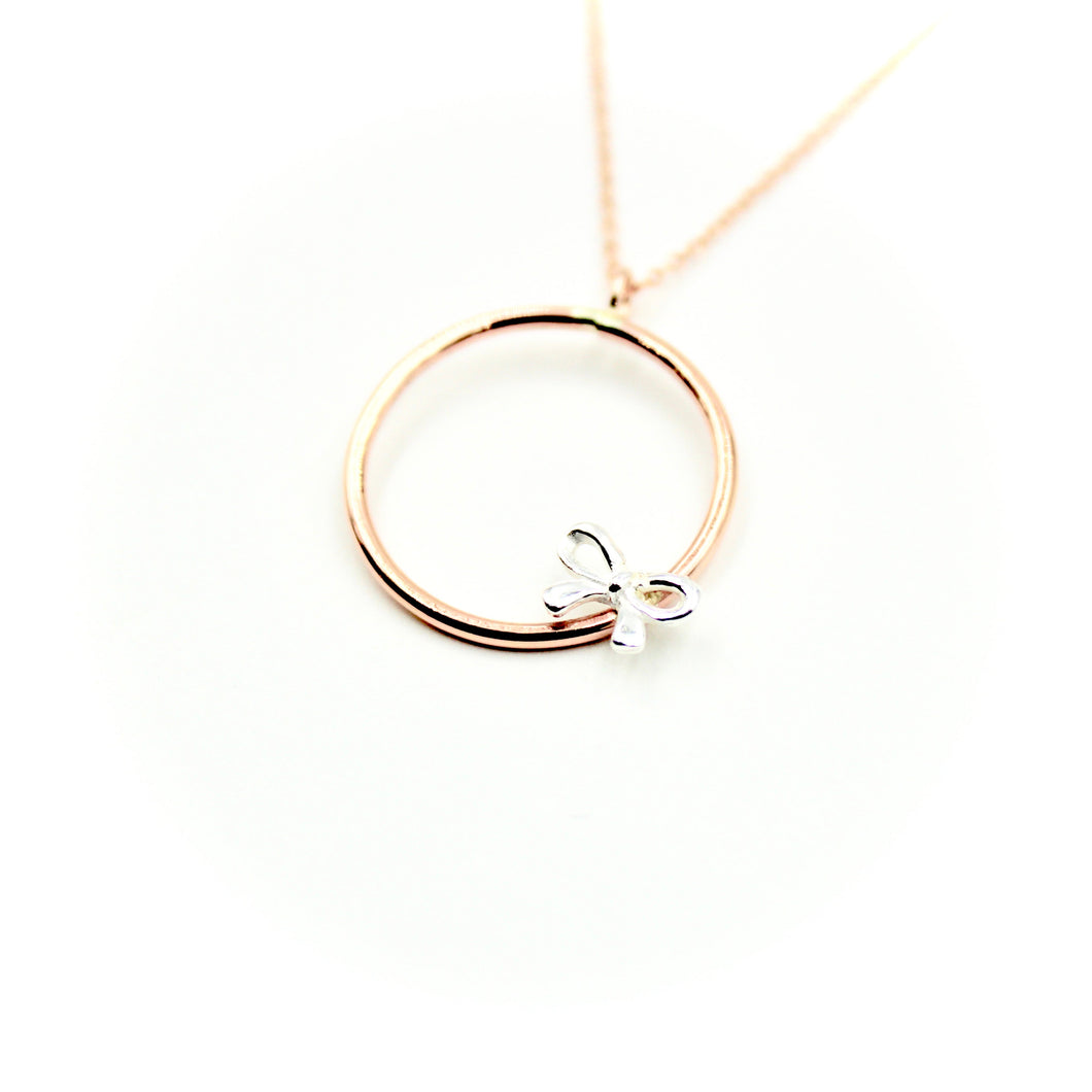 Bow Rose Gold-Filled Circle Necklace