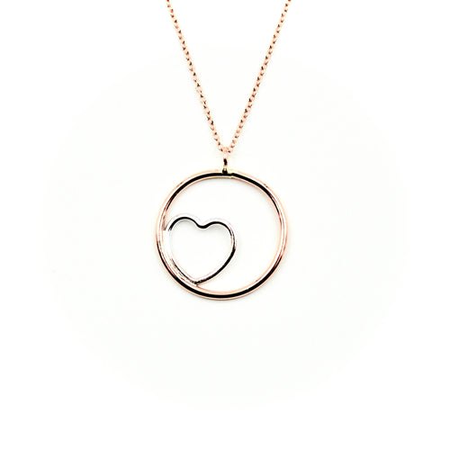 Nestled Heart Rose Gold-Filled Circle Necklace