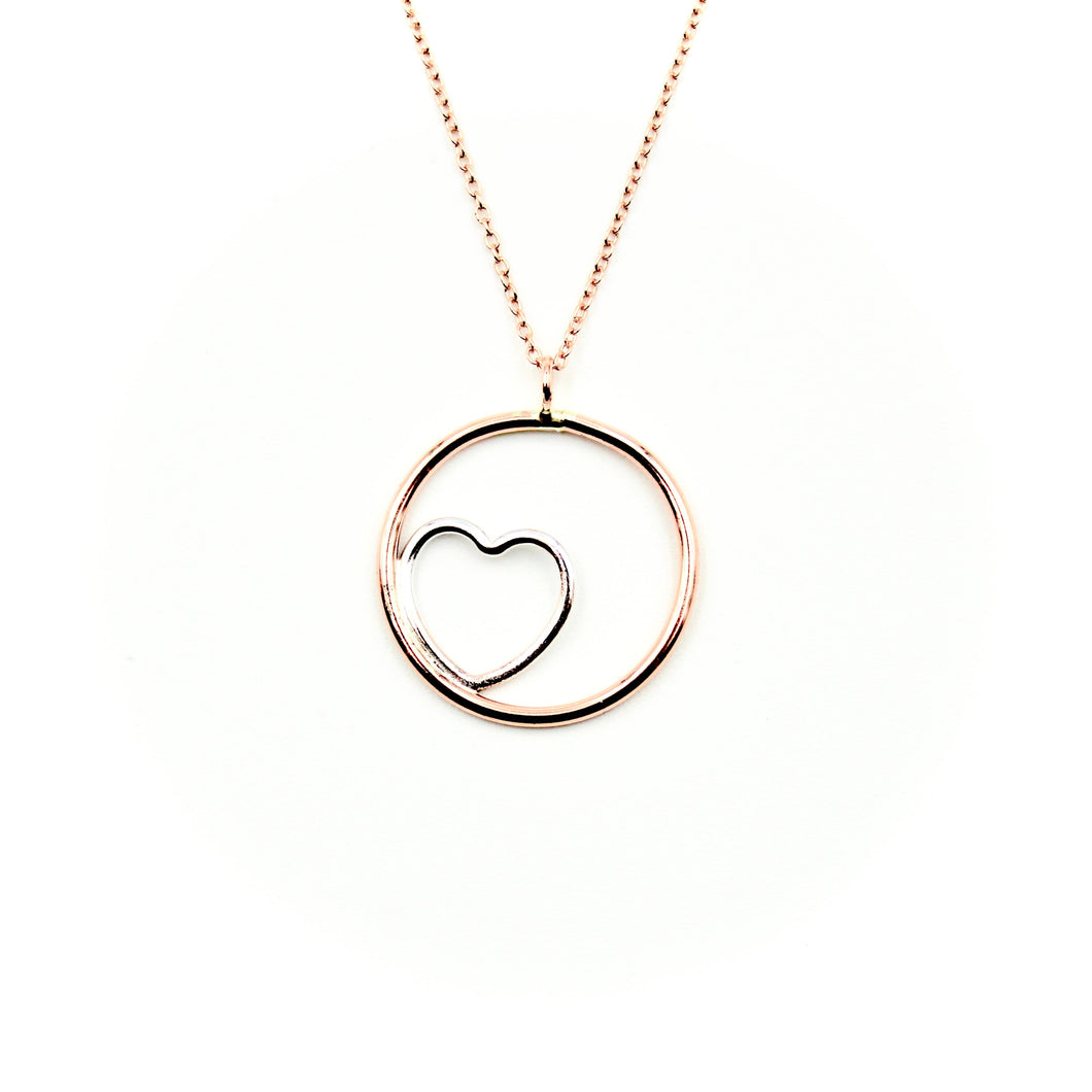 Nestled Heart Rose Gold-Filled Circle Necklace