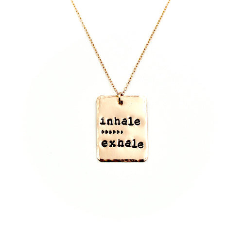 'Inhale Exhale' Rectangle Rose Gold-Filled Necklace