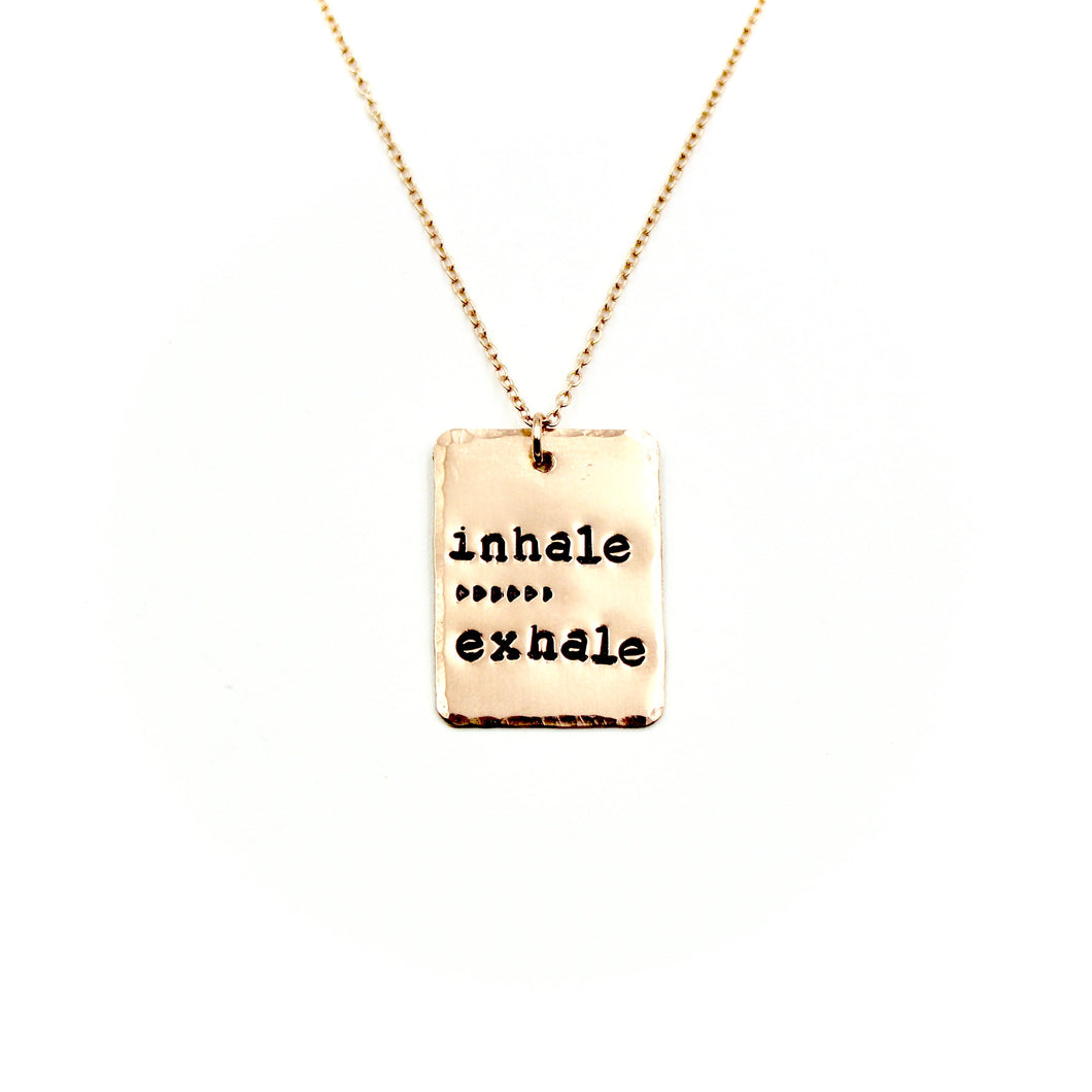 'Inhale Exhale' Rectangle Rose Gold-Filled Necklace