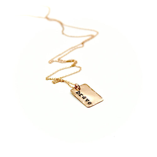 'Brave' Rectangle Rose Gold-Filled Necklace