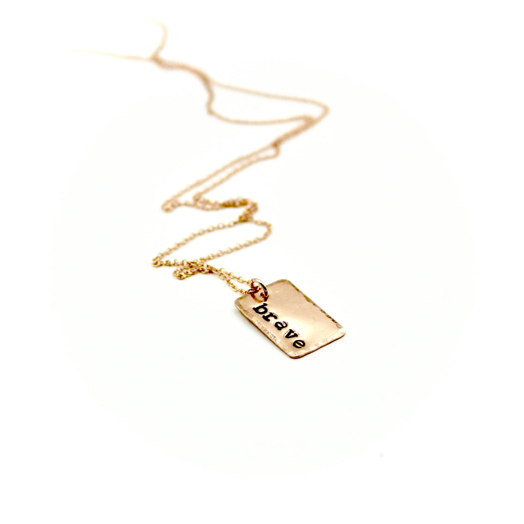 'Brave' Rectangle Rose Gold-Filled Necklace