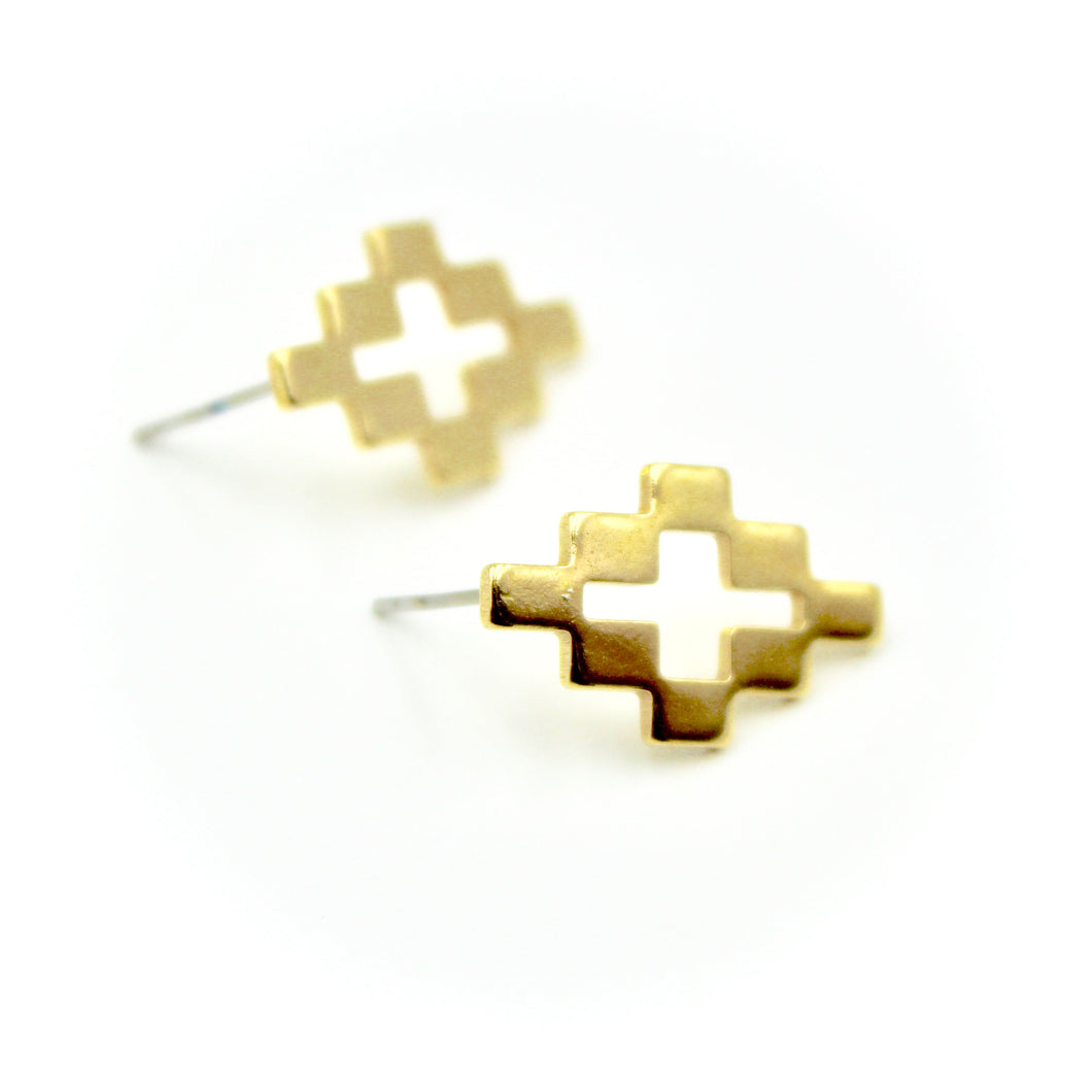 Checkered Geo Earrings - Brass