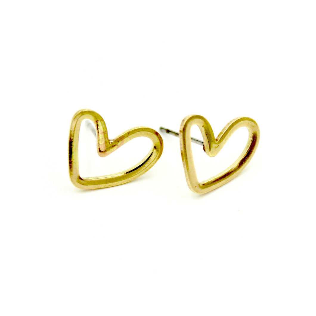 Open Heart Earrings - Brass