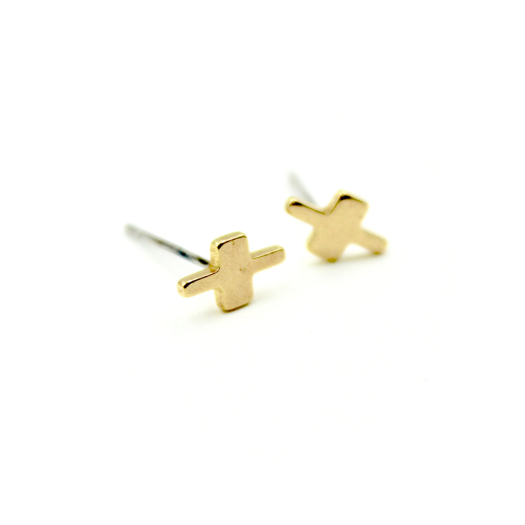 Plus Sign Earrings - Brass