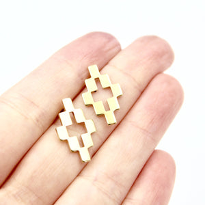 Checkered Geo Earrings - Brass