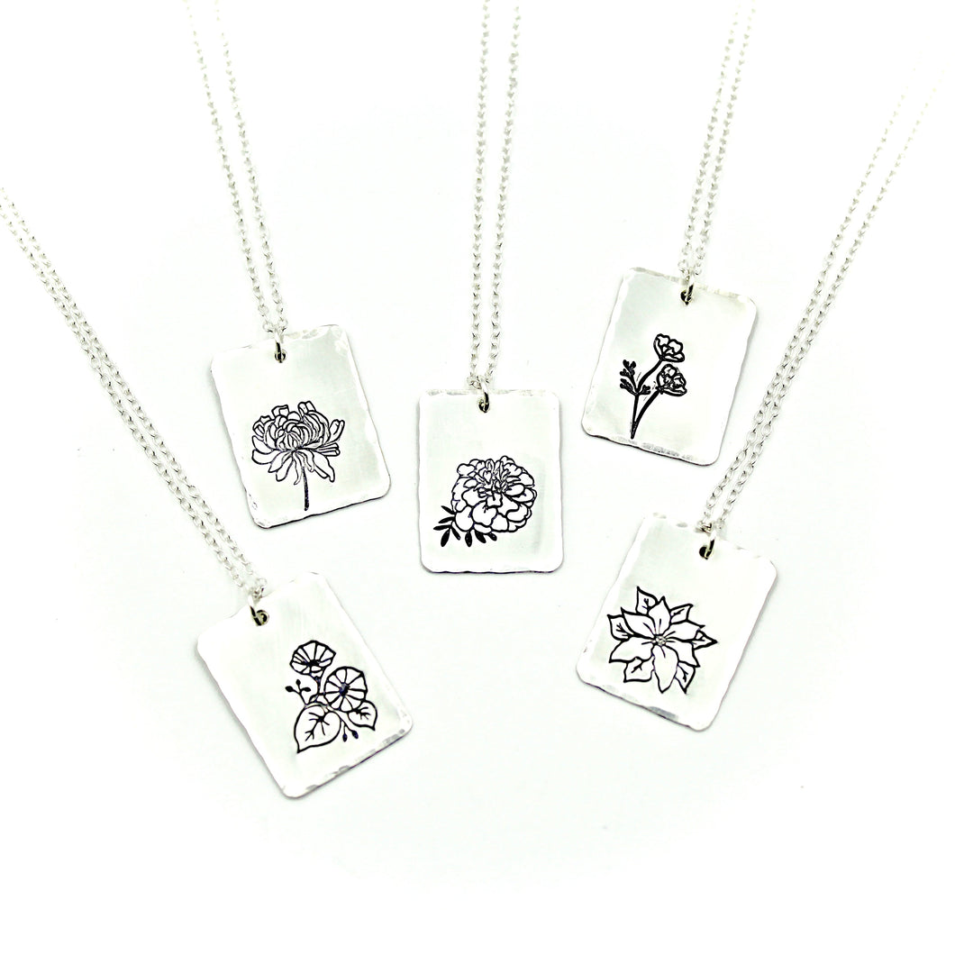 Birth Flower Necklace - Sterling Silver