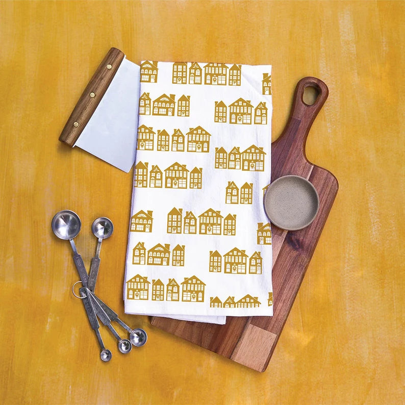 Holiday Houses Print Tea Towel