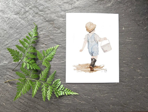 Little Boy Picking Strawberries Greeting card