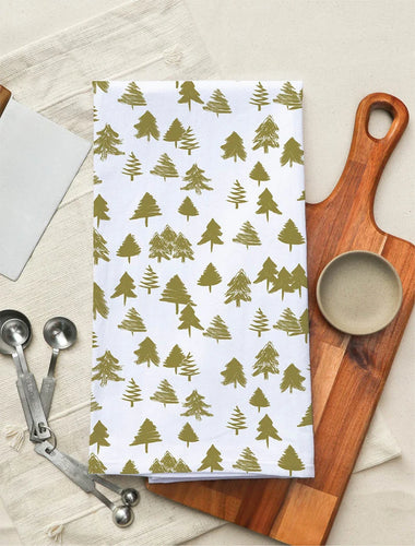 Holiday Evergreens Print Tea Towel