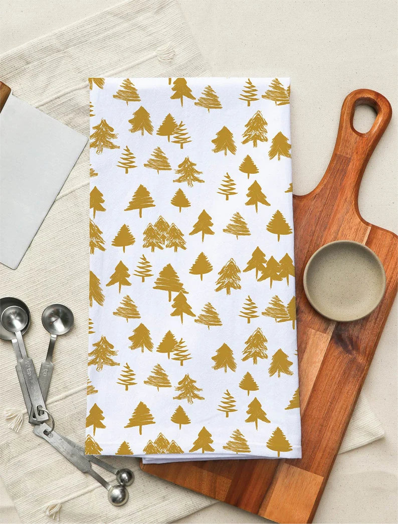 Holiday Evergreens Print Tea Towel