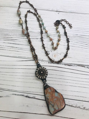 Impression Jasper slab pendant with button