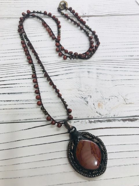 Moakite Pendant w/ beaded chain
