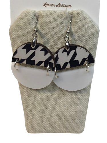 Oval Wood and Black/White Earrings