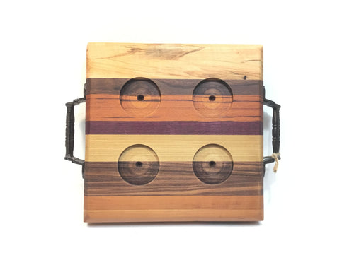 Multi Hardwood Square Wooden Flight with Four Glasses