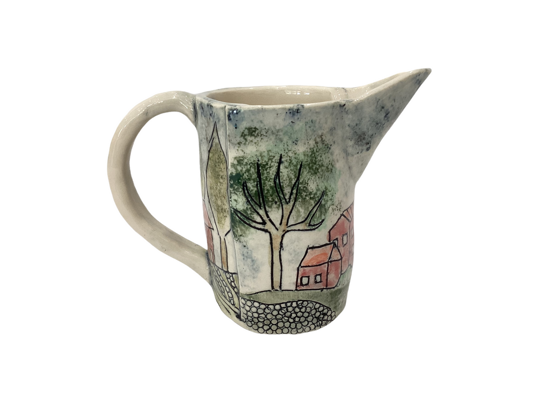Colorful Pitchers with Pastoral Scene