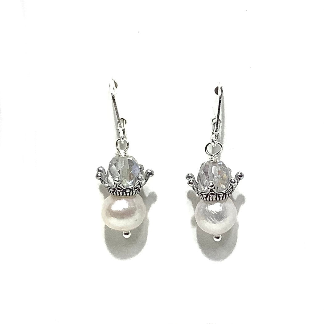 Earrings - Czech Glass and Fresh Water Pearl Beads on Sterling Silver wire