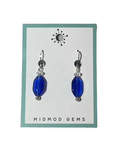 Deep Blue Beaded Drop Earrings