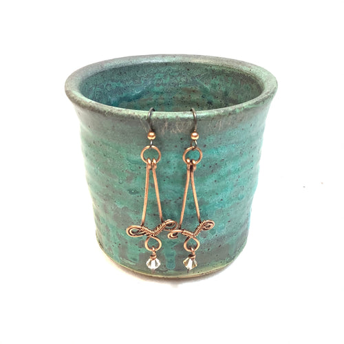 Long drop with crystal gem Copper Earrings