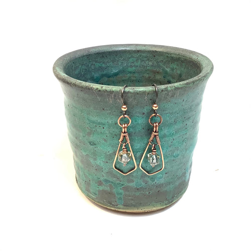 Light-bulb Copper Earrings Coiled with Cubed Beads