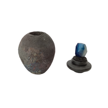 Raku Copper Blue Vessel with blue Agate on Lid
