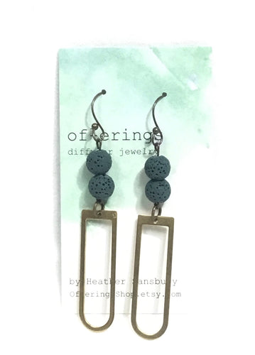 Brass Dangle Earrings - Dark Teal