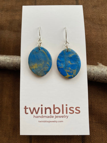 Earth & Sky Artisan Earrings - Deep blue and gold oval