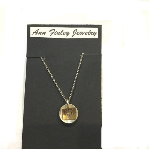 Dog Face Copper Square on Sterling Silver Disc necklace - sterling silver