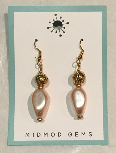 Lava Rock and Pink Pearl Earrings