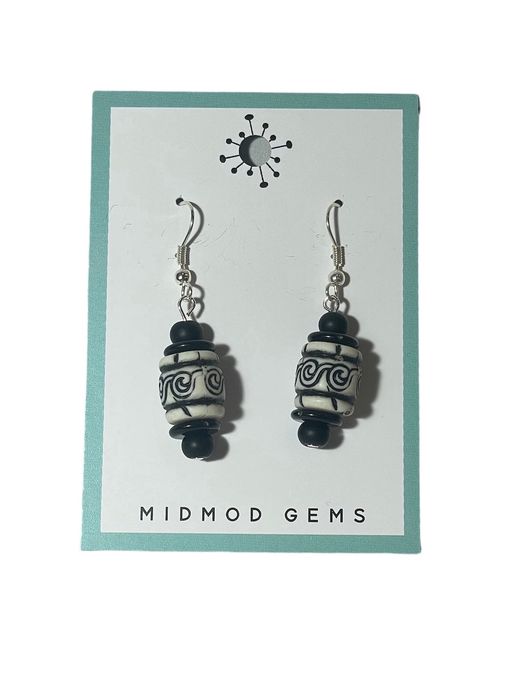 Black and White Wave Beaded Drop Earrings