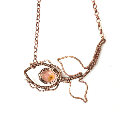 Flower Copper Necklace with Rose Quartz