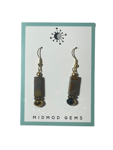 Brown / Amber Rectangle Beaded Drop Earrings