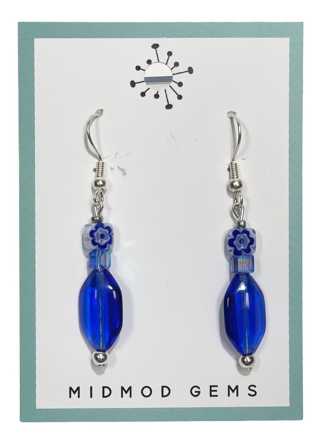 Blue Flower Beaded Drop Earrings