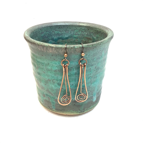 Encased Drop Spiral Copper Earrings