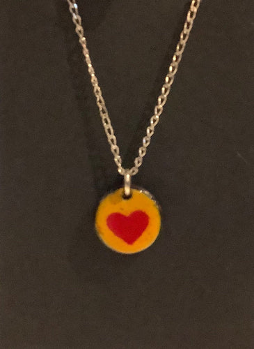Gold and Red Enamel Heart Charm Pendant