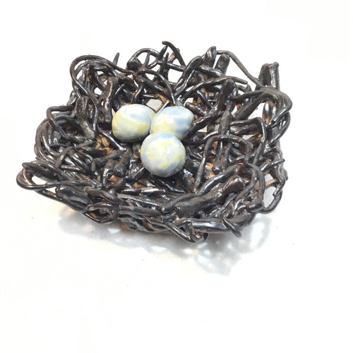 Large Nest with 3 Blue Eggs
