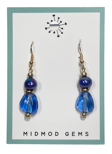 Blue Gold Beaded Drop Earrings