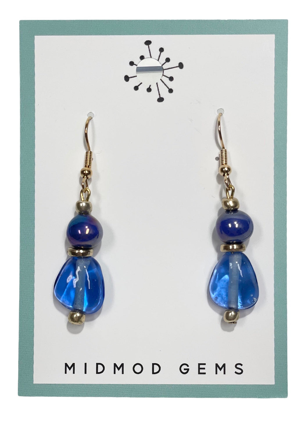 Blue Gold Beaded Drop Earrings